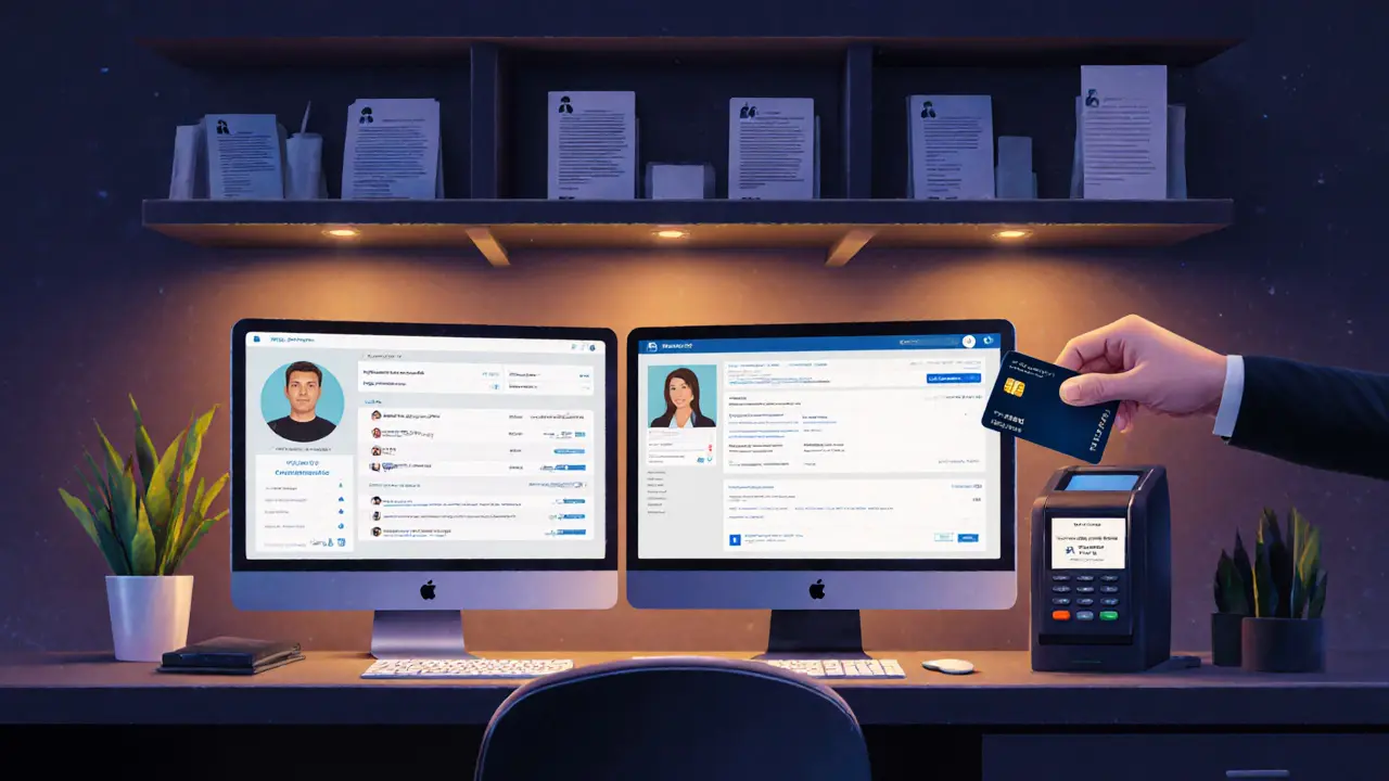 Professional escort agency office with secure payment and verified profiles.