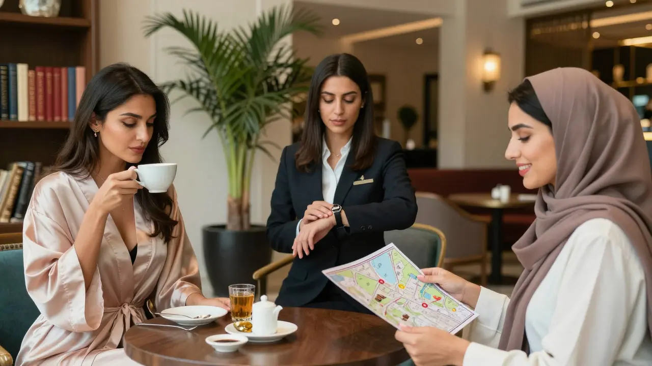 Three different women representing escort tiers in Dubai, each in a calm, respectful environment.